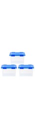 Desktop Organizers| IRIS 3-Pack Stackable Plastic Legal File Storage Box Large 8-Gallon (32-Quart) Clear with Blue Lid Heavy Duty Tote with Latching Lid - GN02094