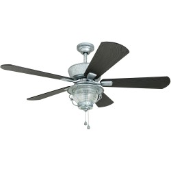 | Harbor Breeze Merrimack II 52-in Galvanized LED Indoor/Outdoor Downrod or Flush Mount Ceiling Fan with Light (5-Blade) - ML02951