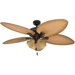 | Honeywell Palm valley 52-in Bronze LED Indoor/Outdoor Downrod or Flush Mount Ceiling Fan with Light (5-Blade) - QB90389