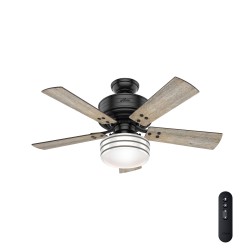 | Hunter Cedar Key 44-in Matte Black LED Indoor/Outdoor Downrod or Flush Mount Ceiling Fan with Light Remote (5-Blade) - LH89682