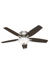 | Hunter Newsome 52-in Brushed Nickel LED Indoor Flush Mount Ceiling Fan with Light (5-Blade) - IA16446