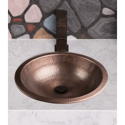Bathroom Sinks| Monarch Abode Hand Hammered Copper Drop-In or Undermount Oval Rustic Bathroom Sink (16-in x 16-in) - GJ45900