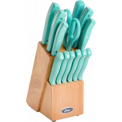 Oster Evansville 14 Piece Cutlery Set Stainless Steel with Turquoise Handles -