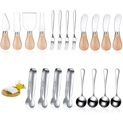 Spreader Knife Set Cheese Butter Spreader Knife Cheese Slicer Knife Stainless Steel Cheese Spatula Set with Wooden Handles Mini Serving Tongs Spoons Forks for Birthday Wedding Christmas 20