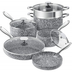 MICHELANGELO Stone Cookware Set 10 Piece Ultra Nonstick Pots and Pans Set with Stone-Derived Coating Kitchen Cookware Sets Stone Pots and Pans Set Granite Pots and Pans 10 Piece
