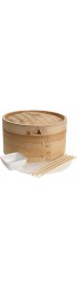 Prime Home Direct Bamboo Steamer Basket 10 inch Dumpling Maker Vegetable Steamer 2 Tier Food Steamer Includes 2 Sets of Chopsticks 1 Sauce Dish & 50 Liners Multi-use Steamer Basket