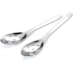 Small Slotted Spoons,AOOSY Modern Stylish Thick Heavy-weight Short handle Stainless Steel 10 Holes Durable Caviar Spoon for Soup Cereals Dips Curry Sauces Stews Set of 2