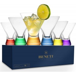 European Made Cocktail Glasses 8-Ounces Martini Glasses with Attractive Colorful Base [6 PACK] Elegant Colored Glasses for Cocktails Martini Party Glasses Cosmopolitan Glasses for Manhattan Brandy