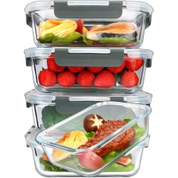 [5-Packs 36 Oz.] Glass Meal Prep Containers with Lifetime Lasting Snap Locking Lids Glass Food Containers,Airtight Lunch Container,Microwave Oven Freezer and Dishwasher 4.5 Cup