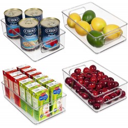 Vtopmart Stackable Clear Plastic Storage Bins 4 Pack Food Organizer Bins with Handles for Refrigerator Fridge Freezer Cabinet Kitchen Pantry Organization BPA Free 10" Long