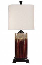 Table Lamps| StyleCraft Home Collection 32-in Dark Red, Tan Glaze Table Lamp with Fabric Shade - KB43234