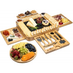 SMIRLY Bamboo Cheese Board and Knife Set: Large Charcuterie Board Set Wooden Cheese Boards Charcuterie Boards Gift Set Unique House Warming Gifts New Home Gift Idea Cheese Platter Cheese Tray