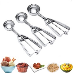Ice Cream Scoop 3Pcs Cookie Scoop Set Stainless Steel Ice Cream Scooper with Trigger Release Large Medium Small Cookie Scooper for Baking Cookie Scoops for Baking Set of 3 with Cookie Dough Scoop