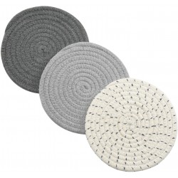Potholders Set Trivets Set 100% Pure Cotton Thread Weave Hot Pot Holders Set Set of 3 Stylish Coasters Hot Pads Hot Mats,Spoon Rest For Cooking and Baking by Diameter 7 Inches Gray
